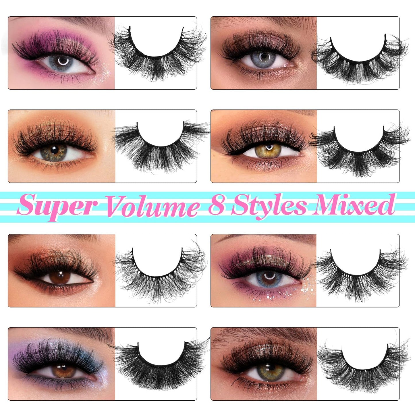 48 Pairs Mink Lashes Thick Eyelashes 8 Styles Mixed Dramatic Long Faux Mink Eye lashes Pack 10D Wholesale Luxury Soft Fake Eyelashes-FemmiqueWomen