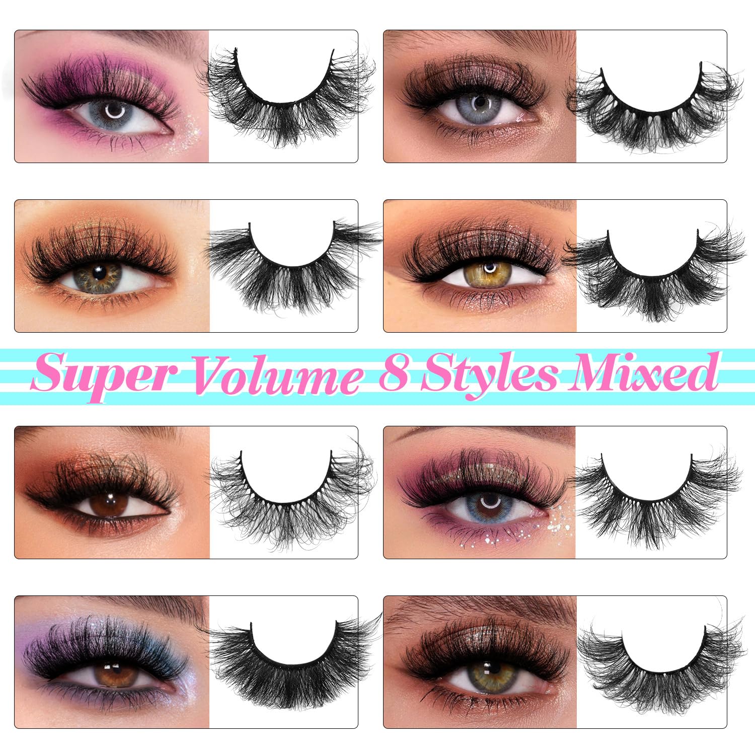48 Pairs Mink Lashes Thick Eyelashes 8 Styles Mixed Dramatic Long Faux Mink Eye lashes Pack 10D Wholesale Luxury Soft Fake Eyelashes-FemmiqueWomen