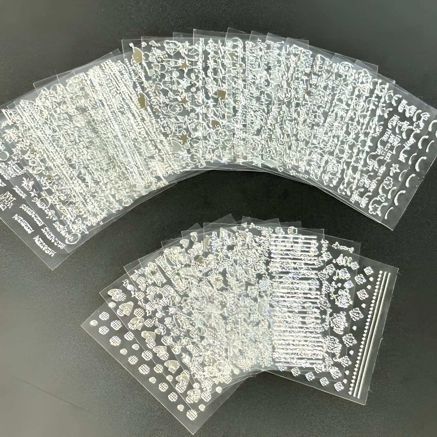 30 Sheets Silver Nail Art Stickers 3D Self-Adhesive Line Nail Decals Silver Star Nail Stickers Moon Heart Nail Supplies Nail Art Design for DIY Acrylic Nails Decoration Accessories for Women-FemmiqueWomen