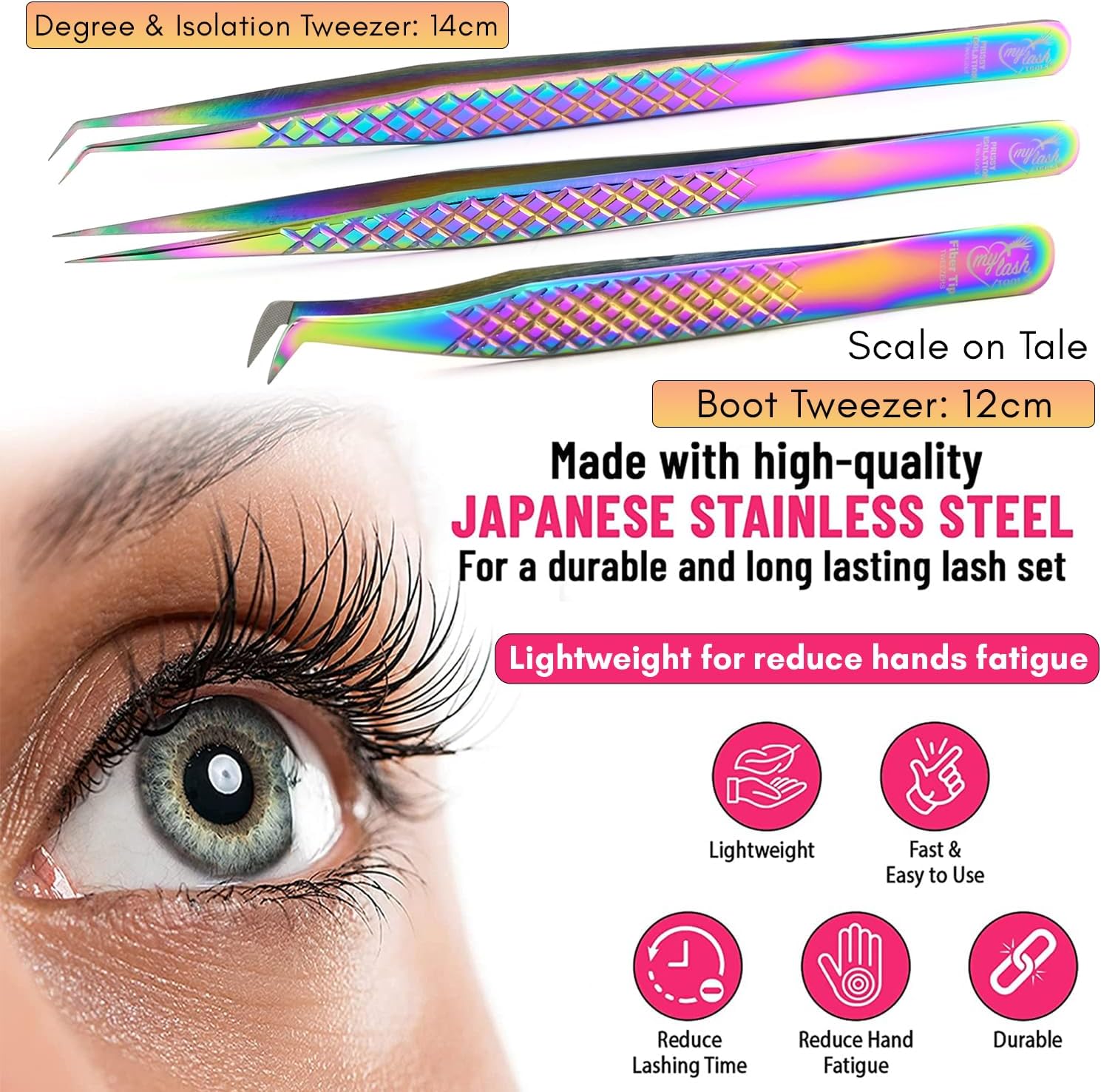 3pcs Fiber Tip Lash Tweezer Set – Boot Volume Eyelash Tweezer, Curved & Straight Isolation Tweezers for Eyelash Extensions, Stainless Steel, Non Slip Grip-FemmiqueWomen