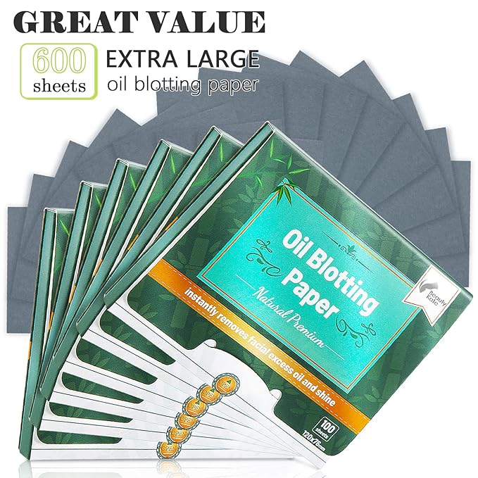 Natural Premium Oil Blotting Paper for Oily Skin with Bamboo Charcoal,26% Larger Oil Blotting Sheets for Face,Makeup Friendly Oil Absorbing Sheets 600 Sheets-FemmiqueWomen