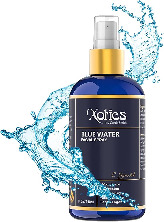 Xotics Blue Water Facial Spray - 8oz - Hydrating Face Mist with Aloe Vera - Refreshing Toner for Men & Women, Aftershave, Daily Moisturizing Splash for All Skin Types-FemmiqueWomen