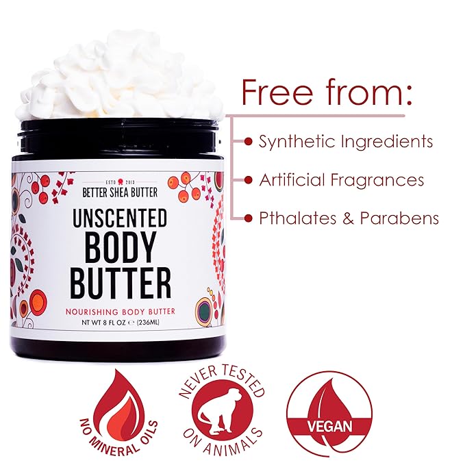 Unscented Body Butter for Dry Skin | with Raw Shea Butter and Jojoba Oil | Deep Moisturizer Safe for Sensitive Skin, Non Greasy, Fragrance Free | 8 oz-FemmiqueWomen