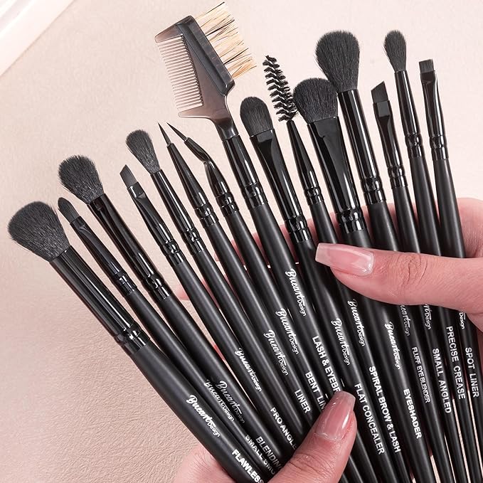 Bueart Design 15Pcs Professional Eyeshadow Brush Set For Eye makeup Blending,Brow grooming,Concealing,eyeshader, With premium ultra soft synthetic vegan Hair-FemmiqueWomen