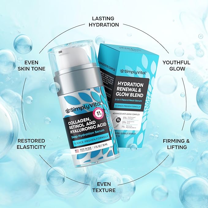 SimplyVital Moisturizer for Neck & Décolleté – With Collagen, Retinol, Peptides & Hyaluronic Acid – Anti-Aging Hydration – Made in USA – 1 fl.oz-FemmiqueWomen