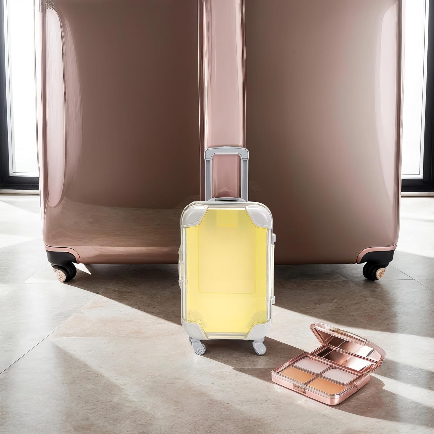 False Eyelash Storage Box, Portable Travel Organizer Mini Luggage False Eyelash Tray Makeup Tool (PALE YELLOW)-FemmiqueWomen