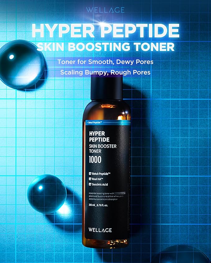 WELLAGE Hyper Peptide Skin Booster Face Toner - Korean Beauty Facial Astringent, Infused Peptide PHA, Anti-Aging, Wrinkle & Elasticity Improvement - for Uneven Texture, Reduces Pores, 6.76 fl.oz.-FemmiqueWomen