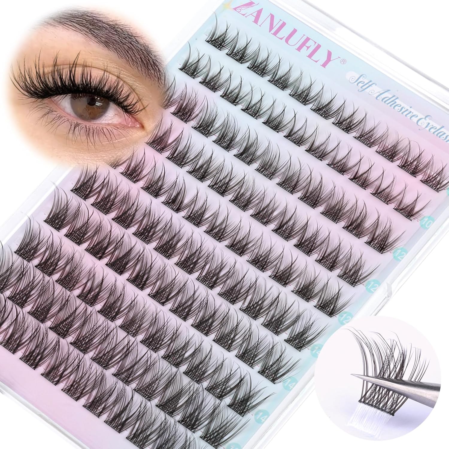 Self Adhesive Eyelashes Natural Self Adhesive Lash Clusters Pre glued Eyelash Clusters zanlufly No Glue Needed Lashes Wispy C-curly Cluster Eyelash extensions 10-16MM Individual Lashes-FemmiqueWomen