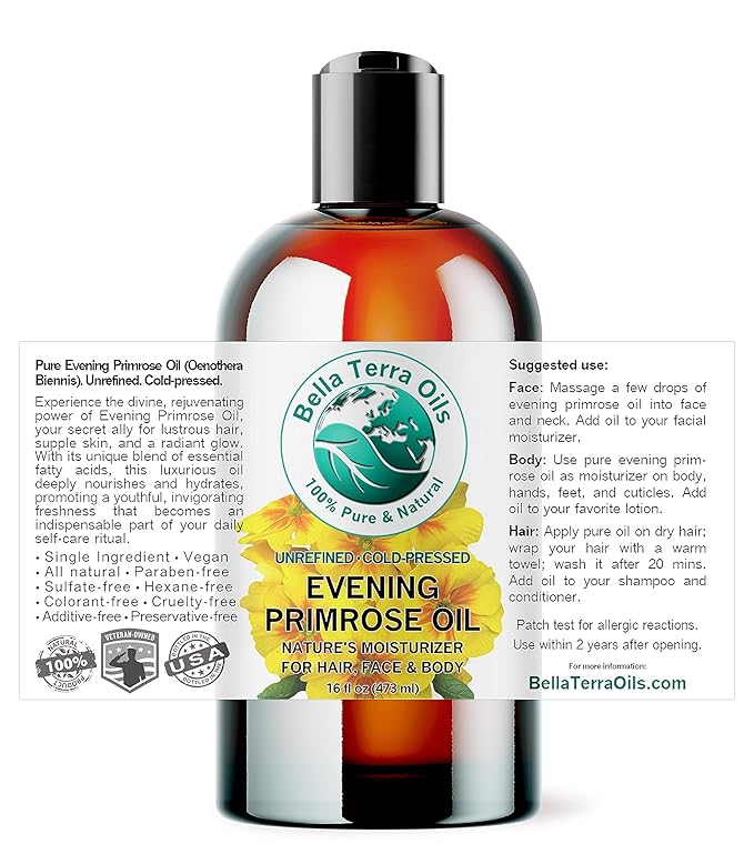 Bella Terra Oils - Organic Evening Primrose Oil 16 oz - Embrace the Enchanting Primrose Nutritional Profile, High in GLA & Fatty Acids, Elevate Your Beauty Routine-FemmiqueWomen