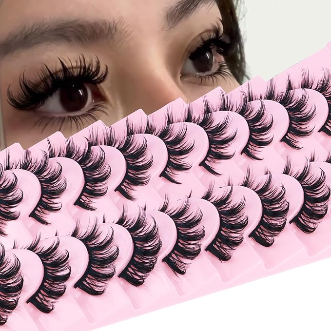 False Eyelashes Manga Lashes 10 Pairs False Eyelashes Japanese Style D Anime Lashes Natural Cosplay Lashes Natural Look 15 MM Wispy Faux Mink Lashes Full Strip Doll Lashes by FANXITON-FemmiqueWomen