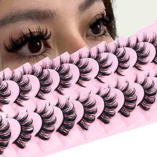 False Eyelashes Manga Lashes 10 Pairs False Eyelashes Japanese Style D Anime Lashes Natural Cosplay Lashes Natural Look 15 MM Wispy Faux Mink Lashes Full Strip Doll Lashes by FANXITON-FemmiqueWomen