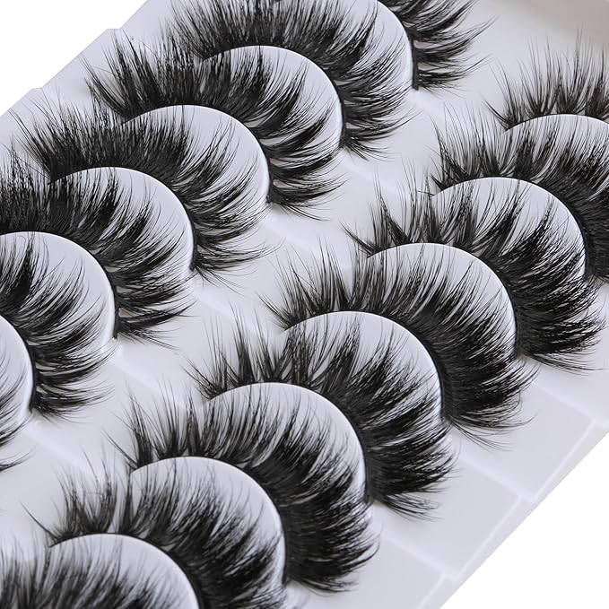 SUNWELL False Eyelashes 16mm Mink Lashes 8D Fluffy Cat Eye Faux Mink Lashes Strip Lashes Soft Reusable Luxury Volume Fake Eyelashes 10 Pairs Pack-FemmiqueWomen