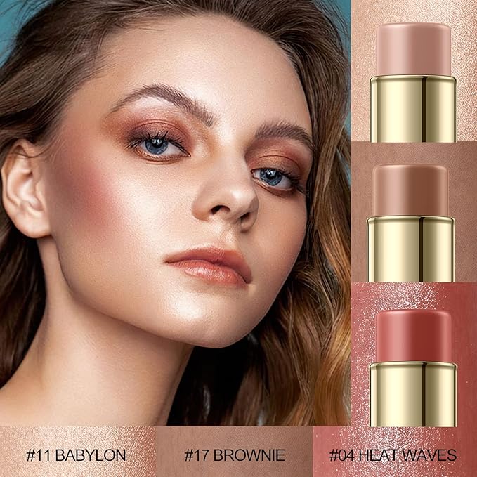 3 Pcs MEDIUM Contour Stick Set,Cream Blush & Highlighter Bronzer Pen,Long Lasting & Smooth Natural Face Contouring Illuminator,Professional Makeup Kit for All Skin-FemmiqueWomen