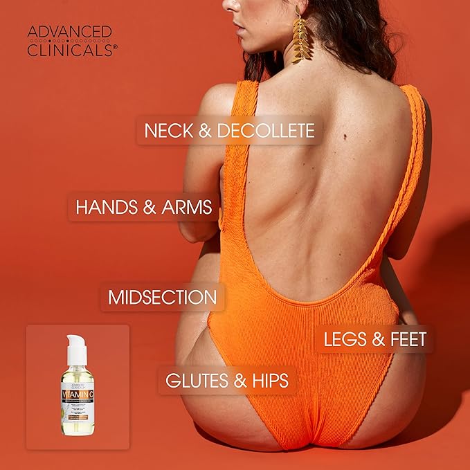 Advanced Clinicals Brightening Vitamin C Cream Moisturizer + Vitamin C Body Oil 2pc Skincare Set | Nourishing, Brightening, & Hydrating Body Oil & Body Lotion To Improve Appearance Of Dark Spots, 2pc-FemmiqueWomen