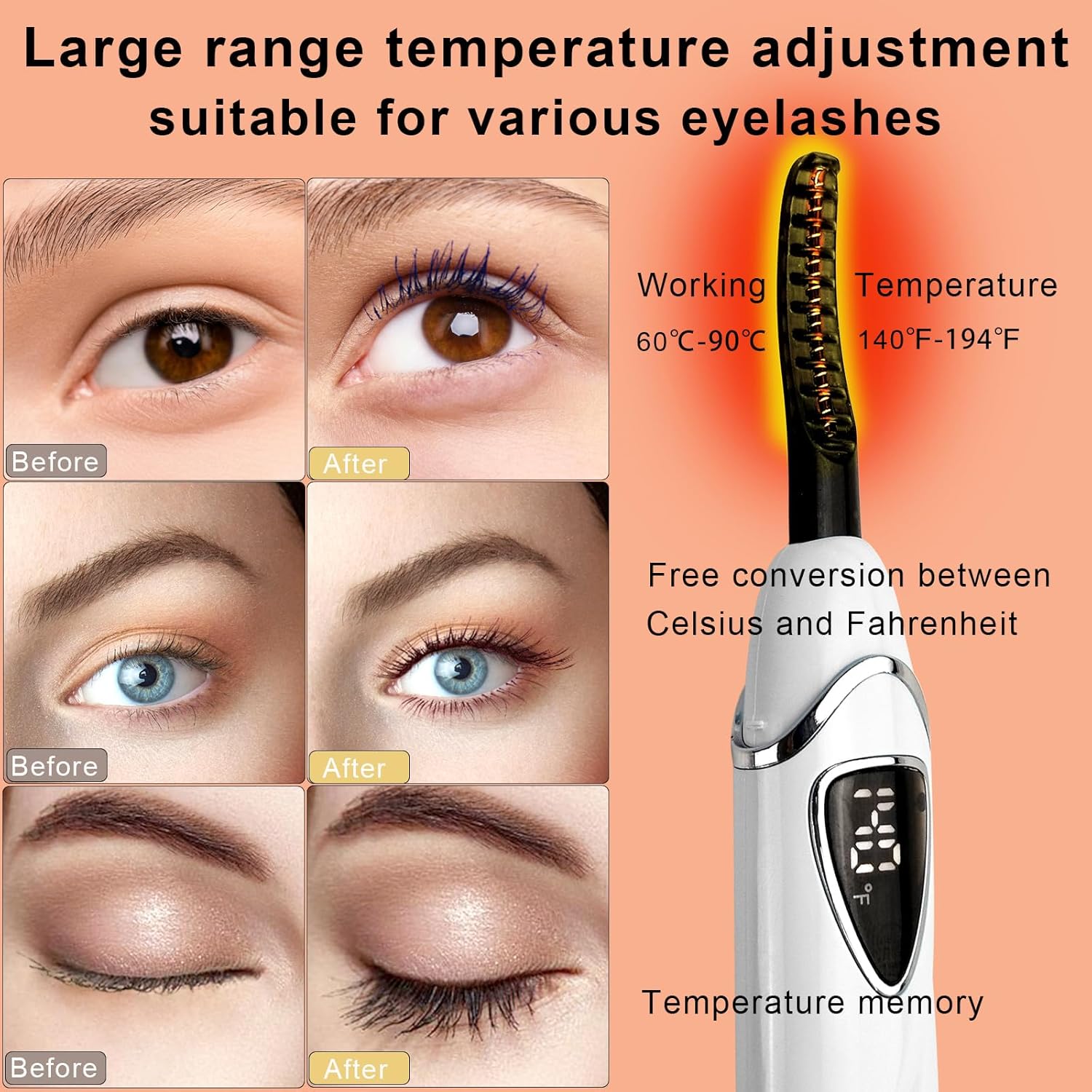 S600 Heated Eyelash Curler - Lash Curler Heated with Accurate Temperature Control, Intelligent Auto Power Off for Natural Makeup & Long-Lasting Curls | Heated Lash Curler (White+Silver)-FemmiqueWomen