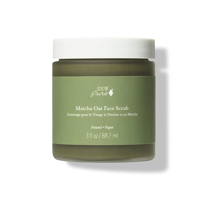 100% PURE Matcha Oat Face Scrub Facial for Glowy Radiant Skin Exfoliator & Pore Minimizer Natural Skincare for Women & Men, Vegan - 3 oz-FemmiqueWomen