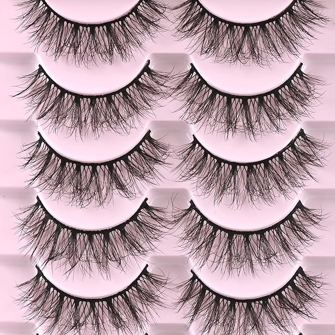 FARRED Natural Lashes Short Eyelashes Wispy False Mink Lash Pack 14 Pair Natural Look Fluffy Doll Eyelash Small Fake Strip Lashes Full Pestañas Sets for MUA and Beginners Daily Makeup (F3 | 8-16mm)-FemmiqueWomen