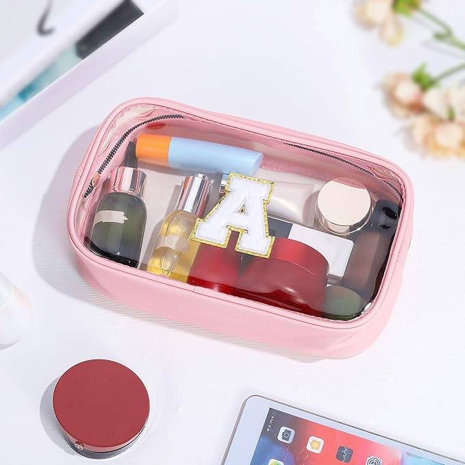 YOOLIFE Graduation Teacher Gifts Initial Clear Makeup Bag Birthday Gift Travel Toiletry Preppy Cosmetic Bags Birthday Gift for Girls Kids Travel Essentials Clear Toiletry Bag A-FemmiqueWomen