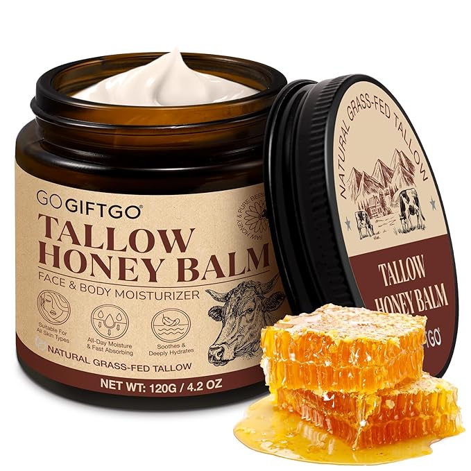 Beef Tallow for Skin,Tallow and Honey Balm,Beef Tallow for Face,Tallow Face Moisturizer,Natural Moisturizer Hydrates,Deeply Nourishes the Skin, Enhances Natural Radiance (1pcs)-FemmiqueWomen