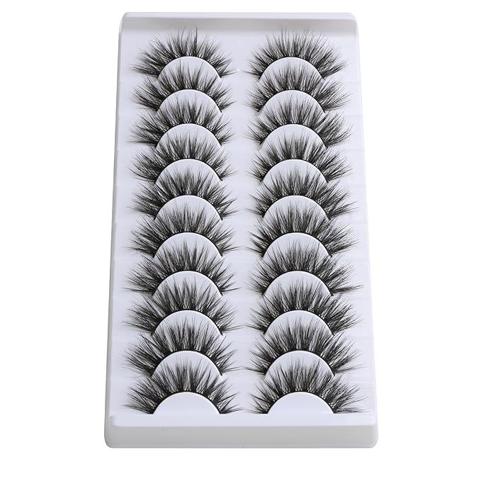 SUNWELL False Eyelashes 16mm Mink Lashes Cat Eye Lashes Strips 8D Fluffy Faux Mink Lashes Soft Wispy Luxury Volume Fake Lashes 10 Pairs Pack-FemmiqueWomen