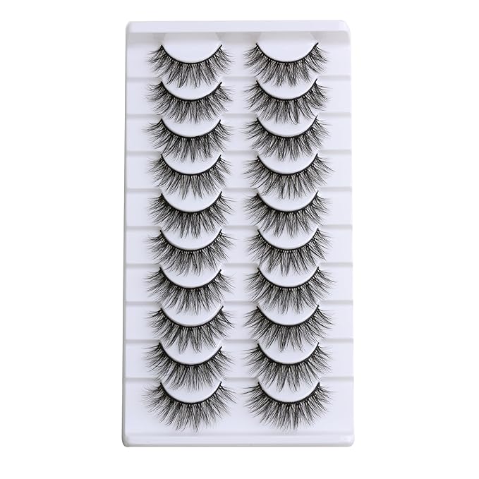 SUNWELL False Eyelashes 16mm Mink Lashes Faux Mink Lashes 8D Fluffy Strip Eye Lashes Wispy Soft Luxury Volume Fake Eyelashes 10 Pairs Pack-FemmiqueWomen