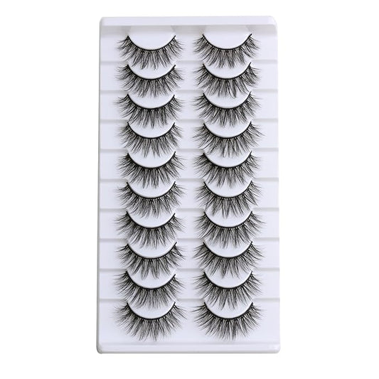 SUNWELL False Eyelashes 16mm Mink Lashes Faux Mink Lashes 8D Fluffy Strip Eye Lashes Wispy Soft Luxury Volume Fake Eyelashes 10 Pairs Pack-FemmiqueWomen