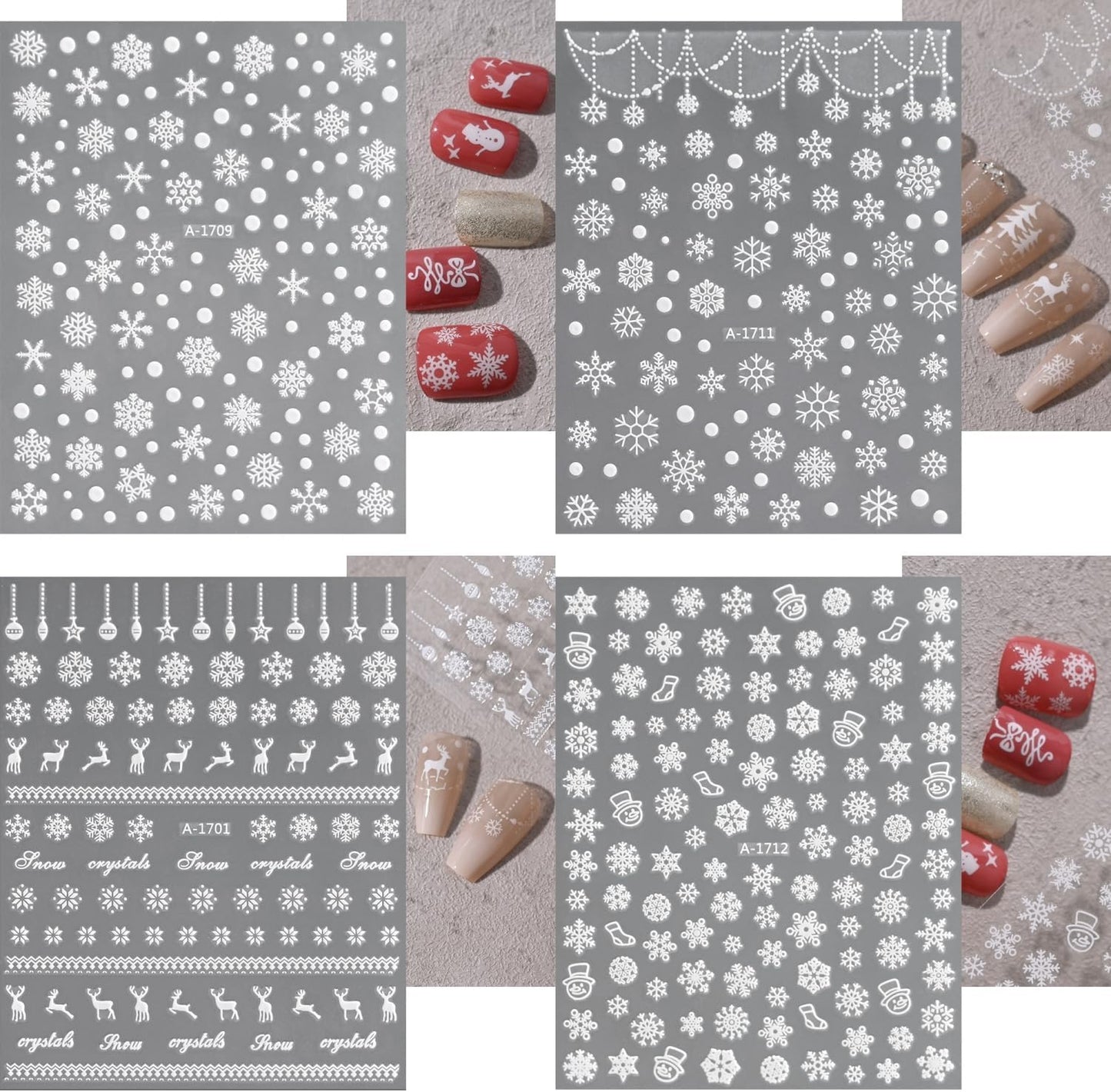 12 Sheets Christmas Nail Art Stickers 3D Holiday Stickers Self Adhesive Christmas Nail Decals Snowflake Art Supplies Decoration Accessories for Women & Girls-FemmiqueWomen