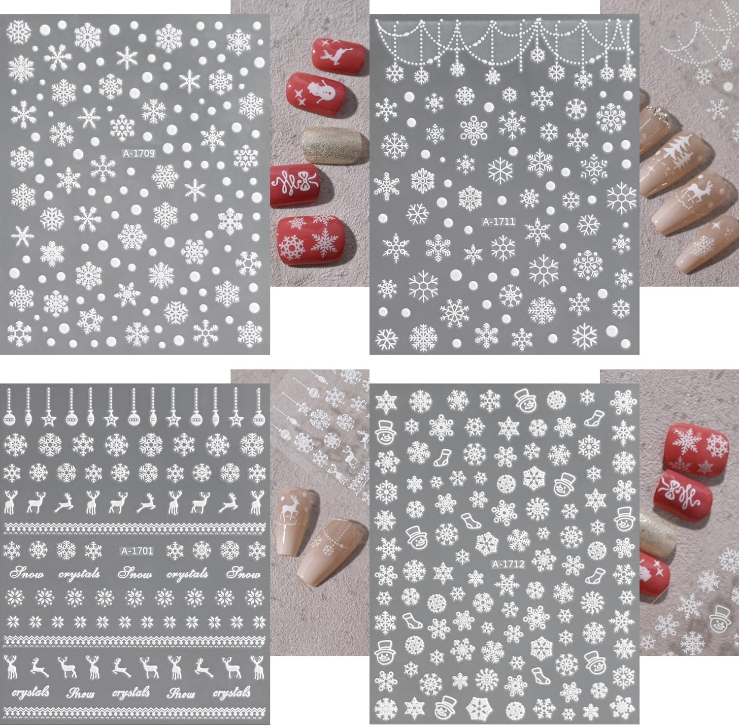 12 Sheets Christmas Nail Art Stickers 3D Holiday Stickers Self Adhesive Christmas Nail Decals Snowflake Art Supplies Decoration Accessories for Women & Girls-FemmiqueWomen