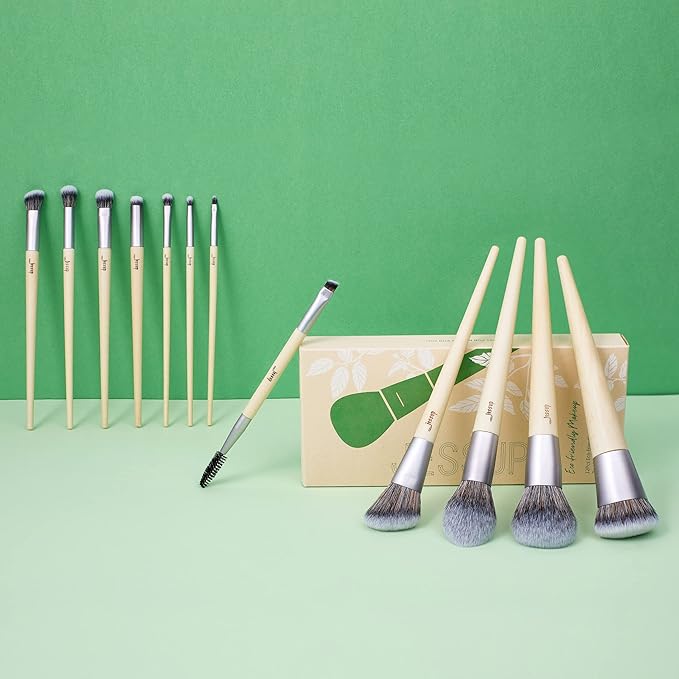 Jessup Vegan Makeup Brushes Set Premium Synthetic Powder Foundation Highlight Concealer Eyeshadow Blending Eyebrow Liner Spoolie Brush Set Burlywood 12pcs T327-FemmiqueWomen