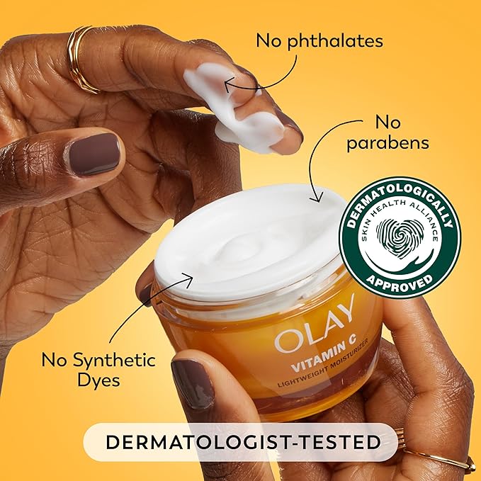 Olay Vitamin C Face Moisturizer, Brightening Cream for Women, Instant Hydration, Evens Tone, Dark Spot & Hyperpigmentation Reduction, Glowing Skin Care - Niaciniamide, Lactic Acid, 1.7 Oz-FemmiqueWomen