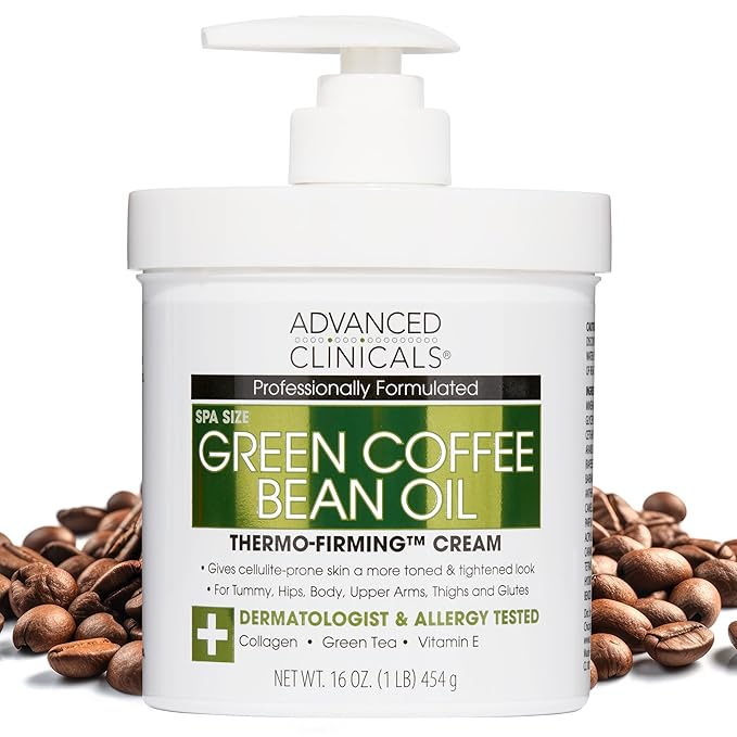 Advanced Clinicals Green Coffee Bean Thermo Firming Body Cream | Anti Cellulite Cream | Caffeine Body Lotion Moisturizer To Firm, Tighten, & Hydrate Look Of Legs, Arms, Tummy, Butt, & Thighs, 16 Oz-FemmiqueWomen