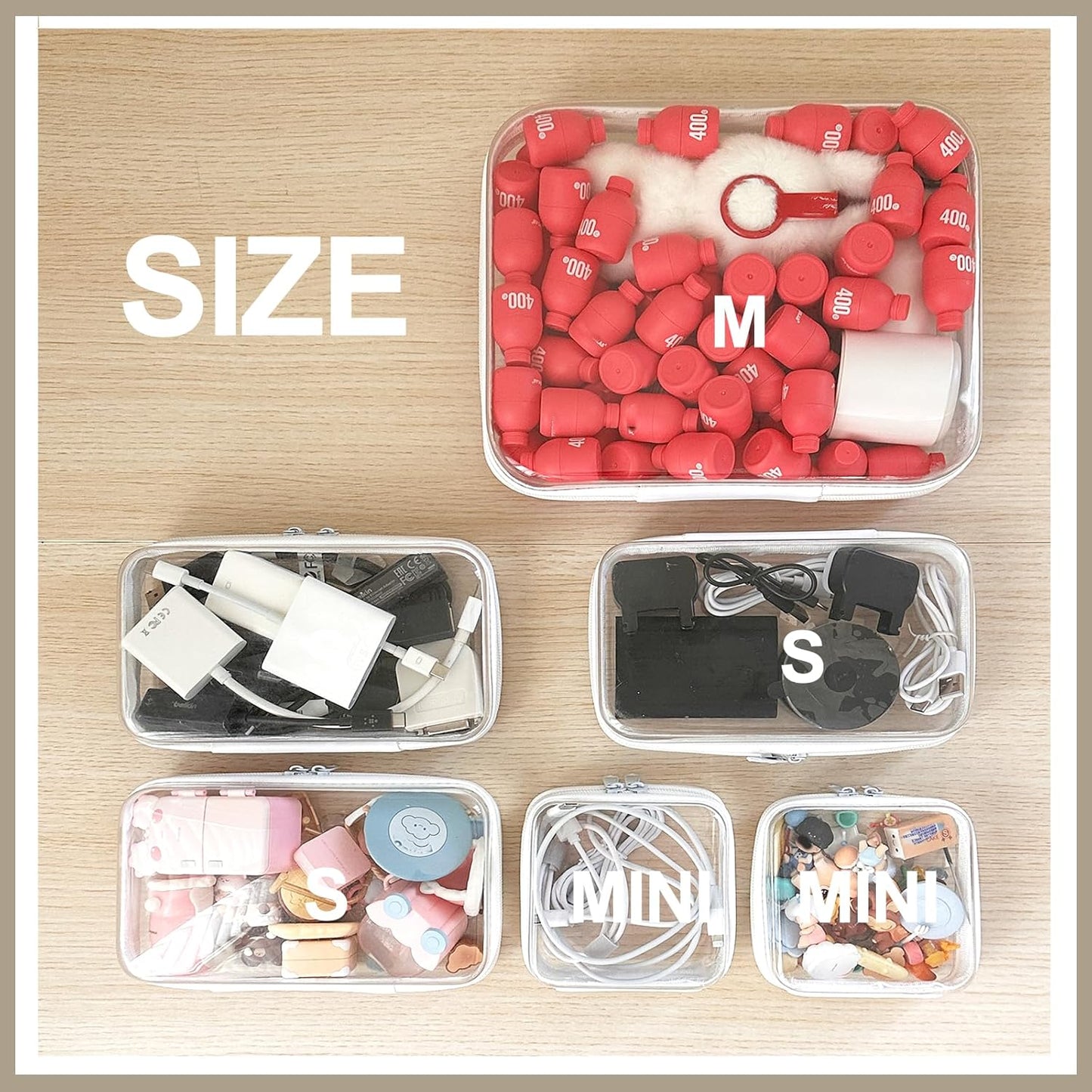 6 pcs Clear Zipper Pouches, Toiletry Bag for Travel, Stackable Waterproof Diaper Bag, Zipper Pouch, Travel Organizer, Clear Cosmetic Bag,Toy Storage Bins (M+3S+2Mini)-FemmiqueWomen