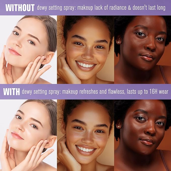 UCANBE Dewy Setting Spray for Makeup, Long Lasting Hydrating Make Up Finishing Spray for Face, Micro-Fine Mist Fixing Spray for Dewy Glow Finish, Lightweight & Waterproof for up to 16 Hours Wear-FemmiqueWomen