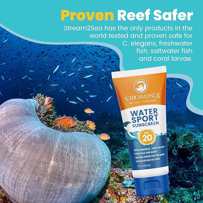 STREAM 2 SEA SPF 20 Biodegradable Mineral Sunscreen, 3 Fl oz Paraben Free Non Greasy and Moisturizing Reef Safe Sunscreen For Face and Body Protection Against UVA and UVB-FemmiqueWomen