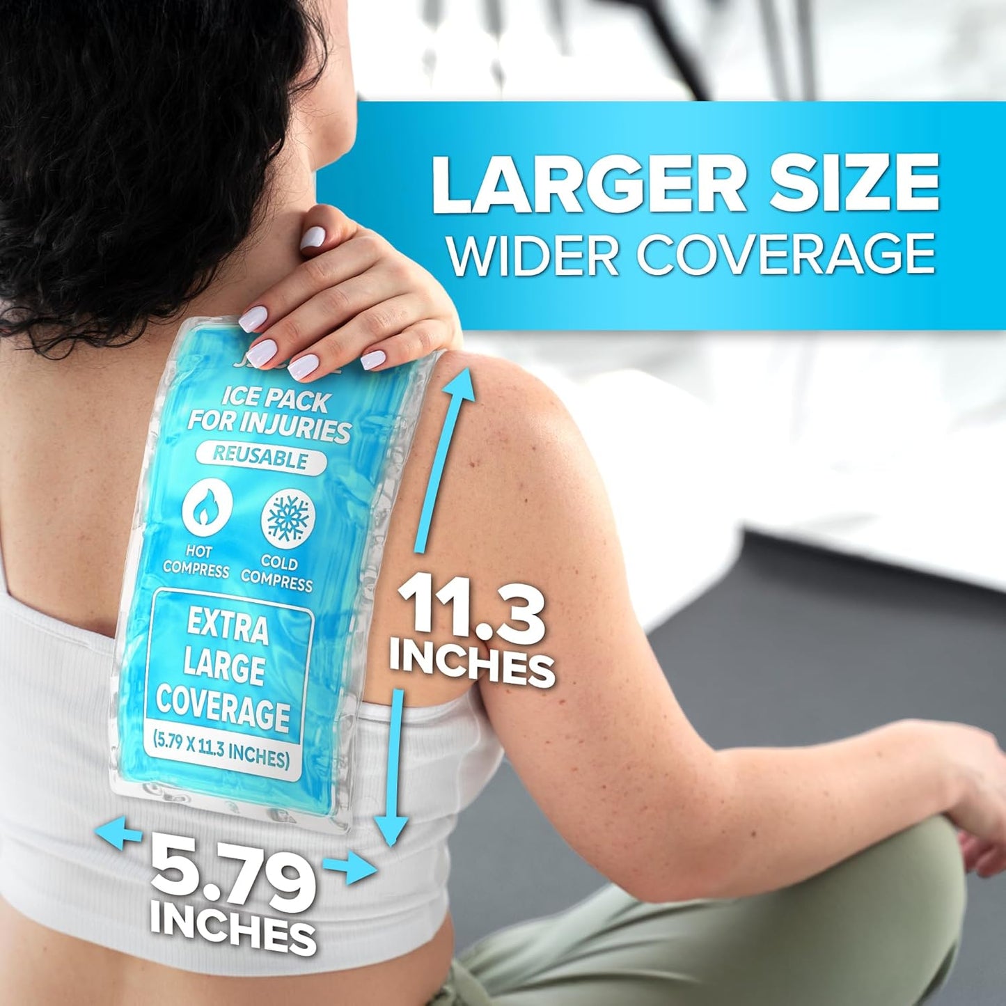 JJ CARE Gel Ice Packs Reusable (Pack of 2, XL) - Ice Packs for Injuries Reusable - Soft Ice Pack for Injuries with Wrap - Flexible Therapy, for Knee, Back, Neck, Wrist, & Ankle-FemmiqueWomen