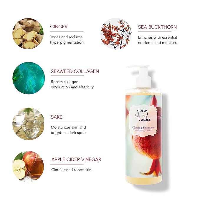 100% PURE Glossy Locks Glossing Shampoo Hair Wash Detox & Hydrate Shine Boosting Dry Dull Damaged Strands Avocado Butter & Seaweed Collagen Natural Care for Women & Men Vegan - 13.5 Fl Oz-FemmiqueWomen