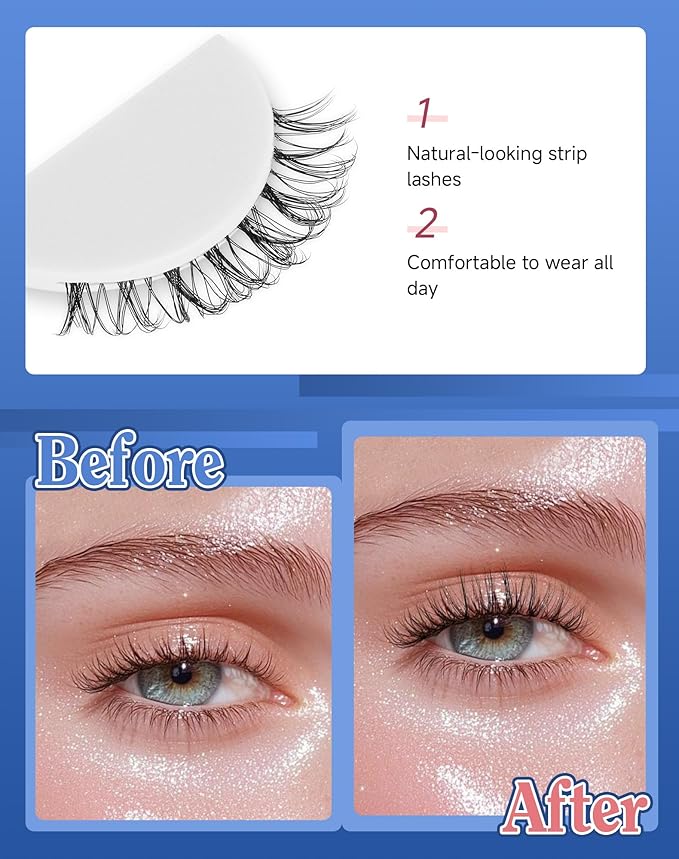 Short Lashes Natural Look Everyday Wispy False Eyelashes Clear Band Strip Eyelash Soft Lashes Fluffy Pack 7 Pairs SF-01-FemmiqueWomen