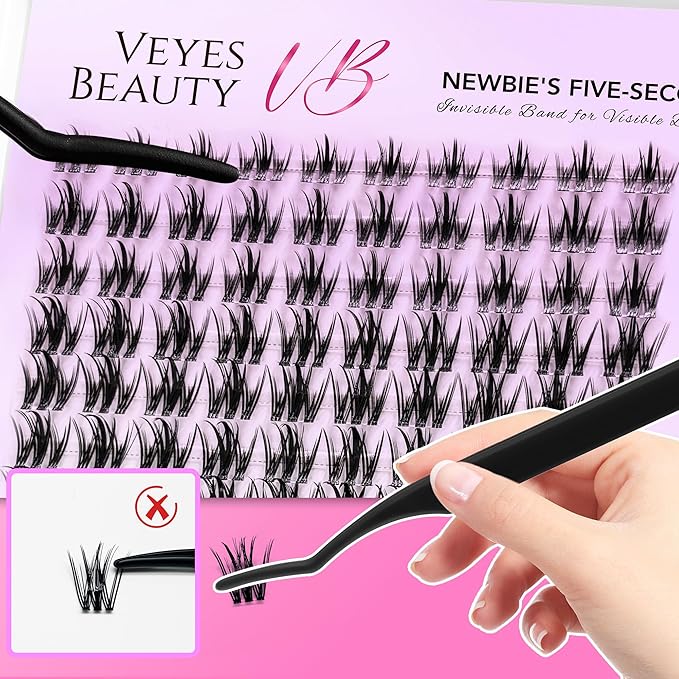 VEYESBEAUTY Lash Clusters Kit Eyelash Extensions Thin & Invisible Band Individual False Eyelashes Newbie's Five-Second Series Wispy Lash Tray for Self-application, Camellia Lashes 8-18mm Mixed Length-FemmiqueWomen