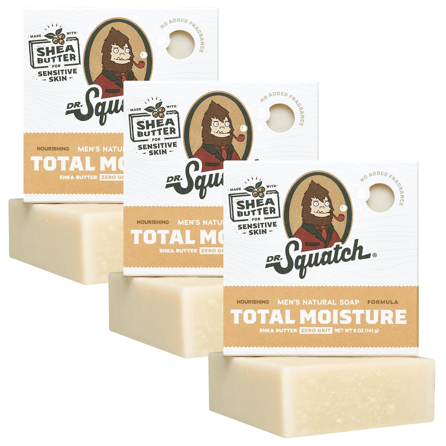 Dr. Squatch NEW Total Moisture Bar Soap for Men - No Added Fragrance Formulated for Sensitive Skin - Shea Butter (5 oz, 3-pack)-FemmiqueWomen
