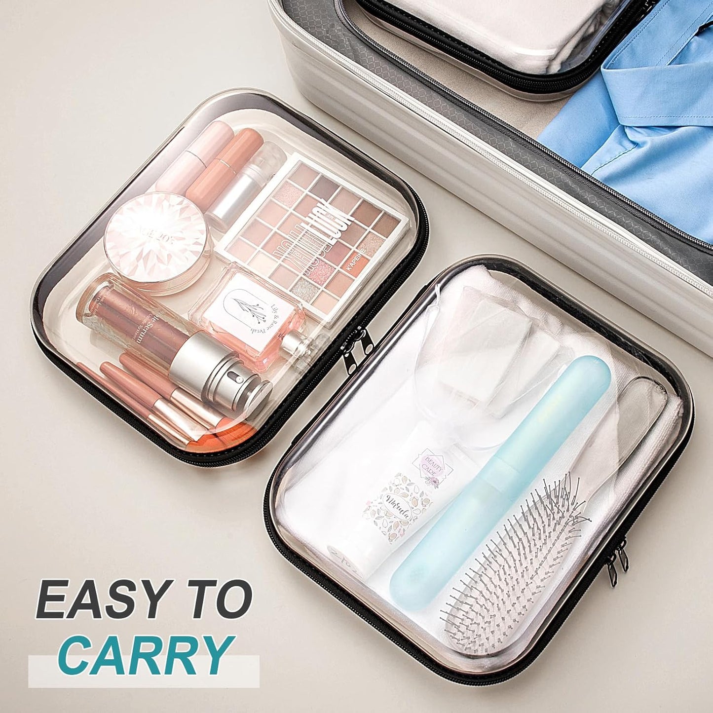 Sanwuta 6 Pcs Clear Hard Zipper Case Pencil Pouches Hard Plastic Zipper Pouches Makeup Bag Transparent Cases for Snacks Plastic Storage Organizer Box for Travel(Black,9.84 x 7.87 x 2 Inch)-FemmiqueWomen