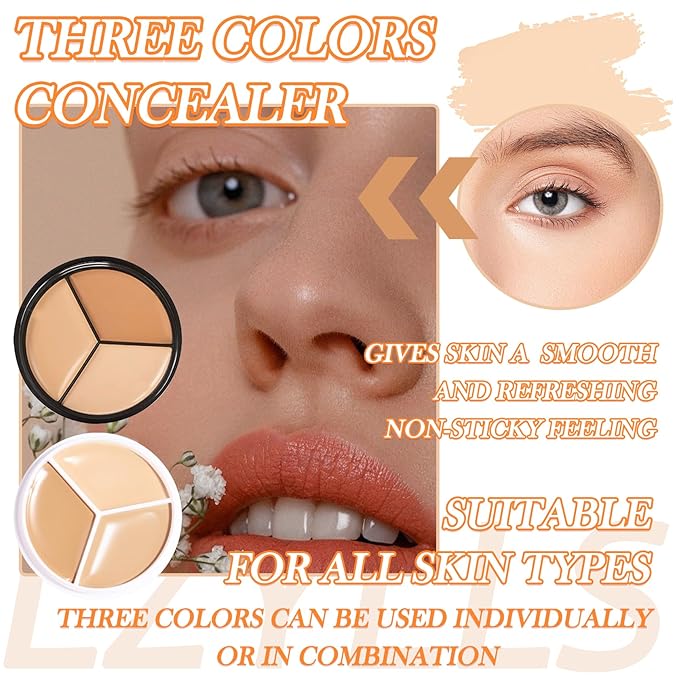 3 Colors Correcting Concealer Makeup Cream Contour Palette,Cream Makeup Palette,Contouring Foundation Highlighting Concealer Palette with Bursh,Professional Concealer Foundation Palette for Women-FemmiqueWomen