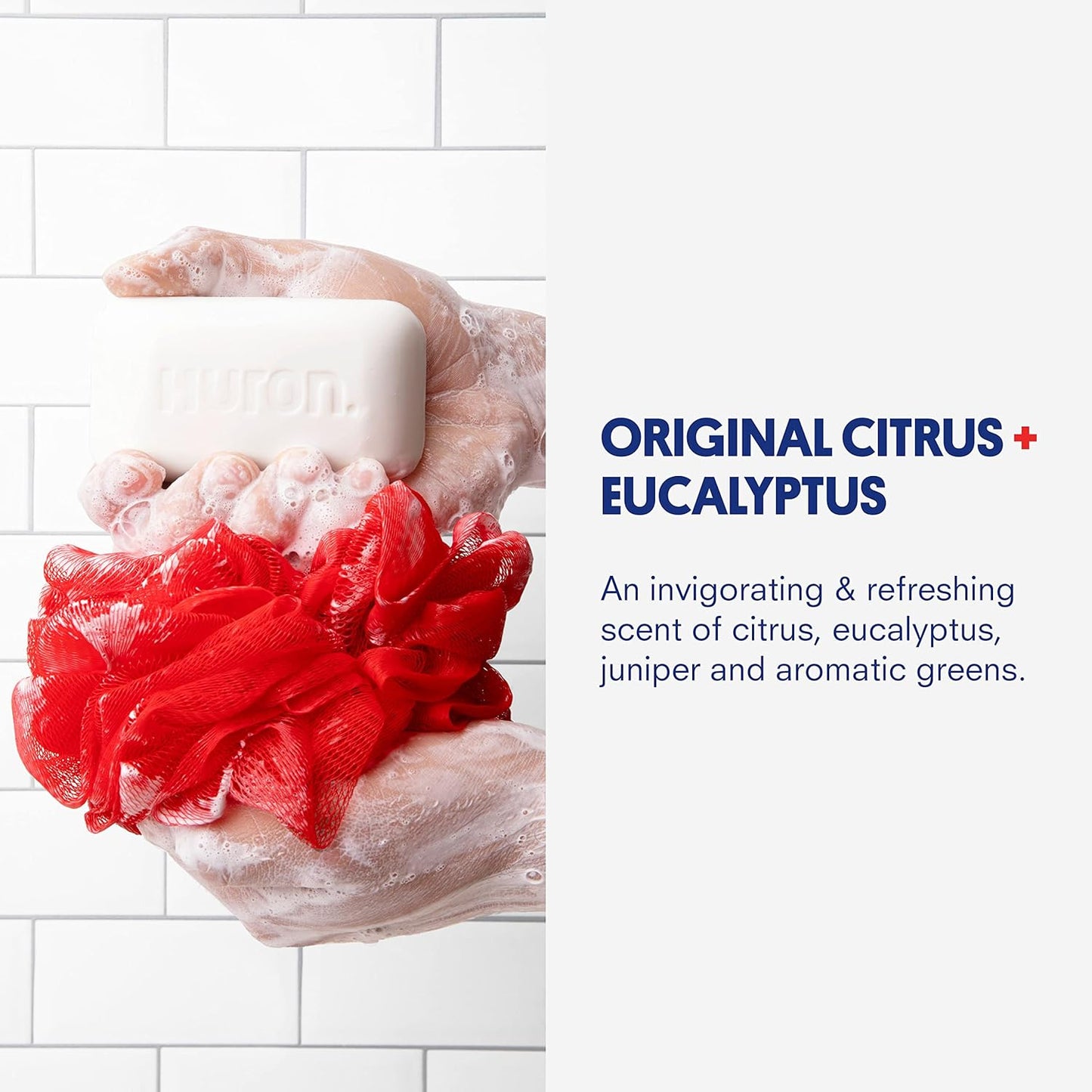 Huron Bar Soap - Citrus + Eucalyptus, 3 Pack - Triple-Milled for Long-Lasting Use - Moisturizing with Shea Butter & Coconut Oil - Crisp Scent of Citrus, Eucalyptus, Mint & Greens-FemmiqueWomen