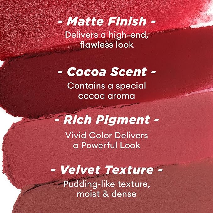ITY Velvet Matte Finish Lip Stain-Mousse Textured Pudding Pot Lip Clay, Red Shade, Dual-Use as Lipstick and Blush, Conceals Lip Lines, Rich Pigment, 0.21 oz (6g) in Red Velvet-FemmiqueWomen
