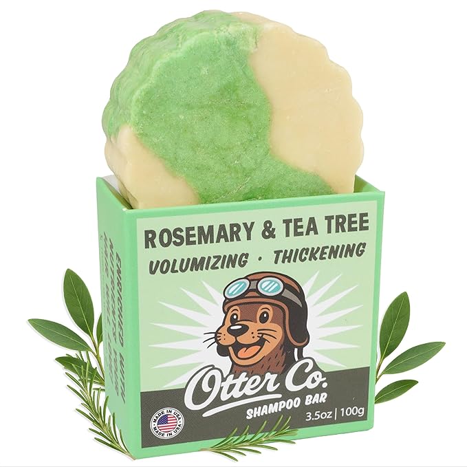 Otter co. Tea Tree and Rosemary Volumizing and Thickening Shampoo Bar - Olive Oil, Green Tea, Nettle, Zinc – Vegan, Sulfate Free & Non Toxic – Women and Mens Shampoo, All Hair Types, Made in USA-FemmiqueWomen