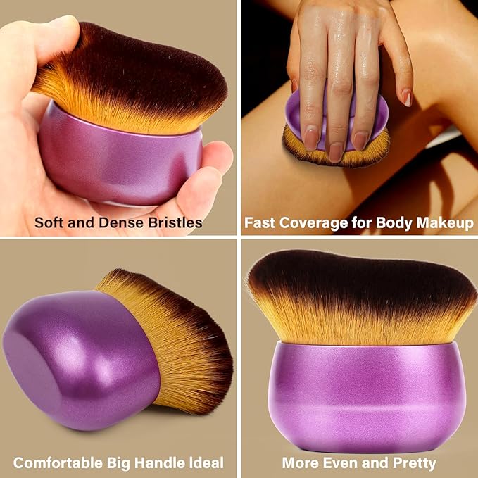 Extra Large Body Makeup Brush For Self Tanner, Leg Makeup &Bronzer Blend,75 mm Wide-headed Kabuki Brush Provides More Even &Pretty Application, Sunscreen Face& Back Makeup Brush, Wet&Dry Use- Purple-FemmiqueWomen