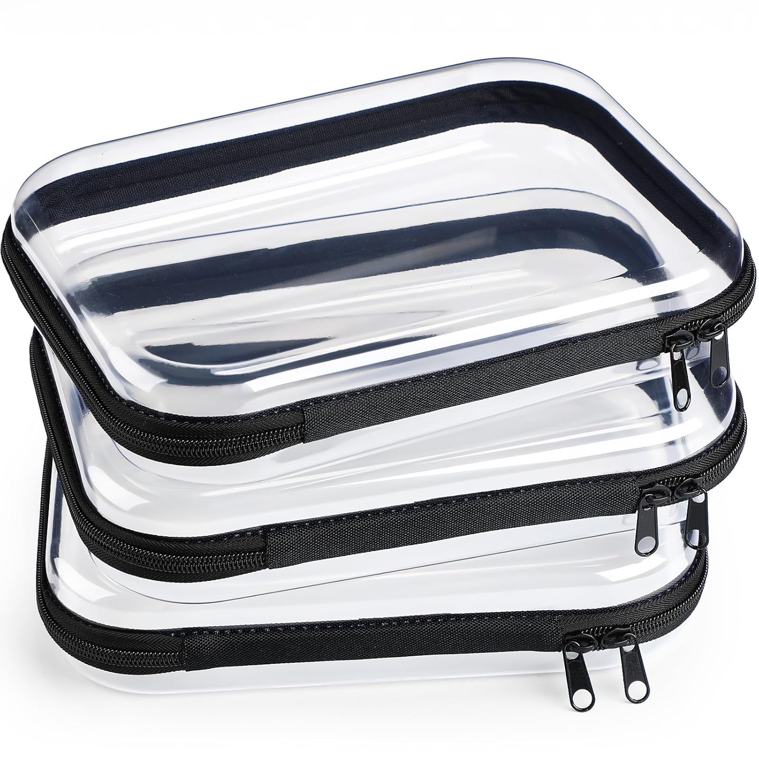 Hoolerry 3 Pcs Clear Hard Zipper Case Plastic Pouch Transparent Hard Case Clear Makeup Bag Portable Travel Organizer Bin for Cosmetics, Building Blocks, Puzzles(Black,M)-FemmiqueWomen