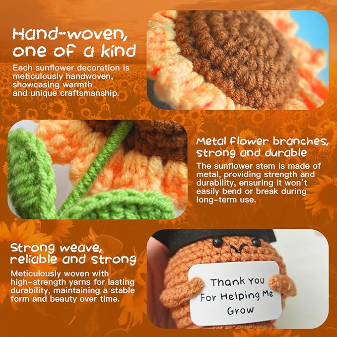 Teacher Appreciation Gifts, Handmade Crochet Sunflower Teacher Gifts, Thank You for Helping Me Grow, Daycare Teacher Appreciation Gifts for Women Men, End of Year Graduation Teacher Gifts (6)