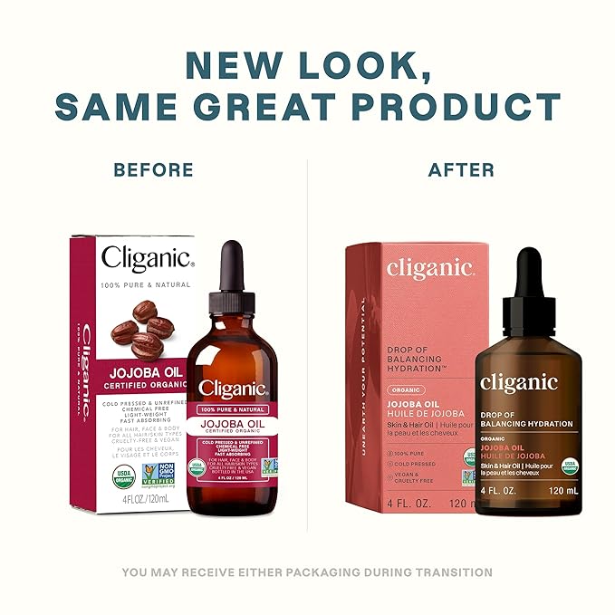 Cliganic Organic Jojoba Oil, 100% Pure (4oz) | Moisturizing for Face, Hair, Skin & Nails | Natural Cold Pressed Hexane Free | Base Carrier Oil (Packaging May Vary)-FemmiqueWomen
