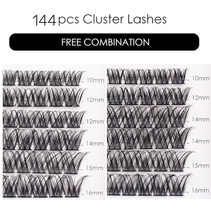 Lash Clusters 144 Pcs Individual Lashes Clusters Eyelash Extensions False Eyelashes DIY Lash Extension Reusable False Eyelashes Natural Look Mix 10-16mm C D Curl-DM01-FemmiqueWomen