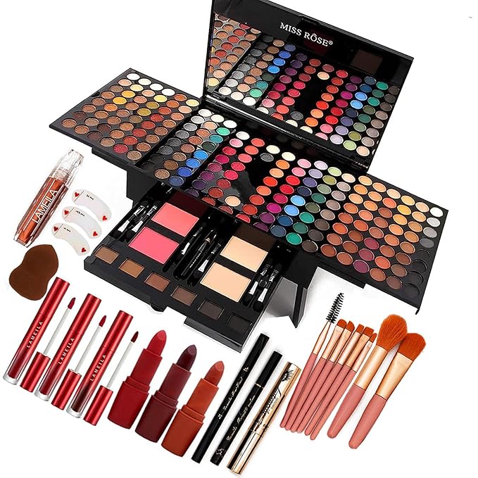 190 Colors Makeup Pallet,Professional Makeup Kit for Women Full Kit,All in One Makeup Sets for Women&Beginner,include Eyeshadow,Lipstick,Compact Powder,Eyeliner,Concealer(004-Black)-FemmiqueWomen